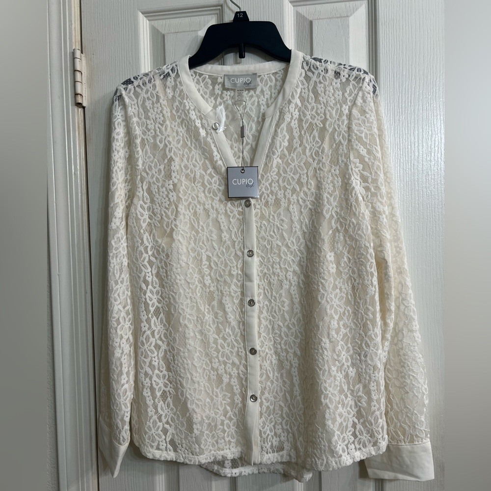 New Vintage Cupio blush white women’s lace two piece blouse